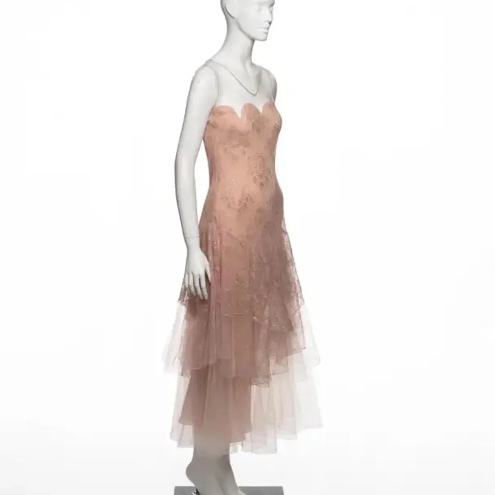 Blush Lace Tulle Evening Gown - Picture 6 of 12